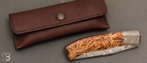     Couteau " Tire-bouchon" par Philippe Ricard - Loupe de chêne et lame damas