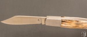   Couteau " Trappeur " custom à cran plat de Julien Baillon - Bois de cerf et RWL34