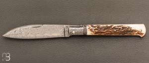    Couteau " Yssingeaux " custom de Jérôme Bellon - Bois de cerf et damas
