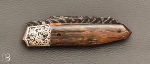    Couteau " custom " de Berthelemy Gabriel - La Forge Agab - Mitres en argent gravées par Dominique Chevallet