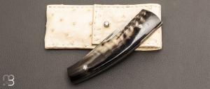    Couteau " custom " par Alain & Joris Chomilier - Corne de bélier et damas San-Maï Carbone Cuivre