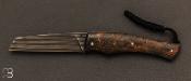 Couteau de collection manche en frêne stabilisé et lame damas par Alain Conesa - Acier & Cuir