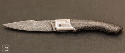 Couteau custom par Gilles Victors - Les Forges de Garonne - Fibre de carbone et damas
