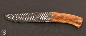 Couteau " custom " damas grain de riz et os de girafe par Christian Avakian