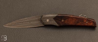 Couteau de collection " Fourmi " bois de fer d'Arizona et damas par Vincent Saja