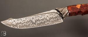    Couteau droit " Achille " par Nicolas Mestrallet - Atelier du couteau de Vaunaveys - Lame damas mosaïque et loupe d'amboine