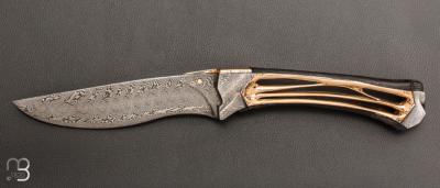    Couteau droit d'exception par Geoffrey Tixier - Damas mosaïque et Bronze sculpté
