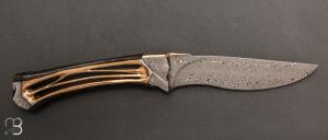    Couteau droit d'exception par Geoffrey Tixier - Damas mosaïque et Bronze sculpté