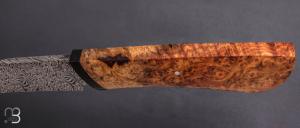     Couteau droit par Nicolas Mestrallet - Atelier du couteau de Vaunaveys - Lame forgée acier damas mosaïque et loupe d'amboine