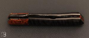   Couteau " custom liner lock " de Berthelemy Gabriel - La Forge Agab - Mango/Loupe d'amboine et damas