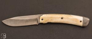 Couteau " liner lock " de Jean Ren Floch - Ivoire de phacochre et lame en damas d'Achim Wirtz