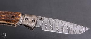    Couteau " pièce unique " liner-lock par Alexandre Musso - Mammouth et damas