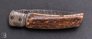    Couteau " pièce unique " liner-lock par Alexandre Musso - Mammouth et damas