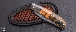  Couteau " trappeur " custom par Anthony Brochier - Mammouth et damas feuilleté