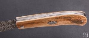 Couteau " trappeur " custom par Anthony Brochier - Mammouth et damas mosaïque torsadé