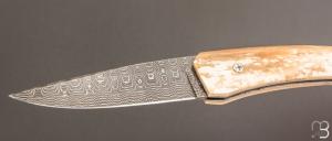   Couteau "Lock-back custom" de Alain & Joris Chomilier - Mammouth et damas "spirographe" de Vegas Forge