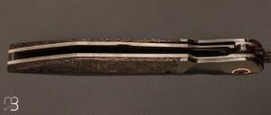 Dague flipper custom par Florian Keller - Fibre de carbone marble et lame damas sandwich