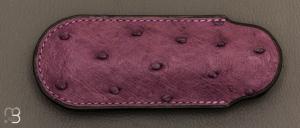 Etui cuir d'autruche / veau pour couteau pliant fait main par Chantal Trocmé - Aubergine