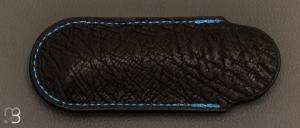 Etui cuir d'autruche / veau pour couteau pliant fait main par Chantal Trocmé - Noir