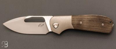 Couteau Designs Field Duty-3.5 Front Flipper Knife 3.5" par Liong Mah - Green Canvas Micarta et CPM-S90V - 042/125