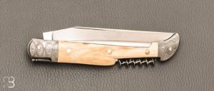    Couteau " Laguiole 13CM 3 pièces  " custom de Jérôme Bellon - Ivoire de mammouth / damas et RWL34