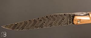  Couteau Laguiole en Aubrac modèle Origine Tour Eiffel N°190 - Croûte d'ivoire de mammouth et Damas Balbach
