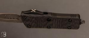   Couteau "  Troodon® Mini D/E Signature Series Carbon Fiber Top Damascus Standard Ringed Hardware " Automatique Microtech -  238-16 CFS