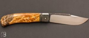   Couteau   "  Big Trappeur redessiné " par Laurent Gaillard - Fourche de peuplier stabilisée et 90McV8