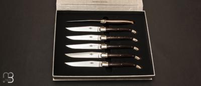 Coffret de 6 couteaux de table LAGUIOLE manches en frêne densifié lame brillante par Forge de Laguiole