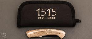 Couteau de poche 1515 par Manu Laplace - Os de girafe et lame en XC75 finition "bronze d'arme"