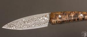   Couteau " Ariégeois " par la Coutellerie Savignac - Loupe d'érable stabilisée et Damasteel