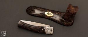   Couteau  "  Artense Hawaï " par Alain Conesa - Acier & Cuir - Palmier noir