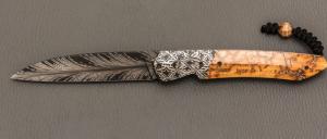    Couteau  "  Balrog L Slim " par Florian Keller - Mammouth et damas plume