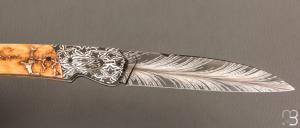    Couteau  "  Balrog L Slim " par Florian Keller - Mammouth et damas plume