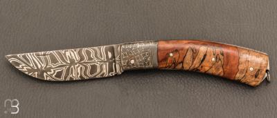  Couteau de collection modèle " Berger " de Jean Pierre Veysseyre - Damas et hêtre échauffé