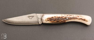   Couteau " Le Boulary " par La Bonne Trempe - Bois de cerf et lame Suminagashi