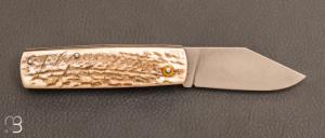  Couteau  "  Bouledogue " custom de poche par Eric Albert - Bois de cerf et acier C130