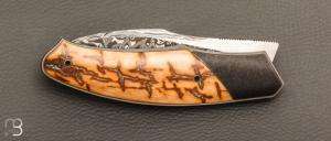   Couteau " custom " pliant de David Lespect - Ivoire de mammouth et lame damas