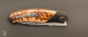   Couteau " custom " pliant de David Lespect - Ivoire de mammouth et lame damas