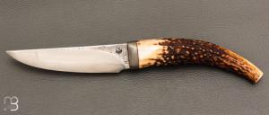 Couteau " Droit " par Jean Paul SIRE- bois de cerf et lame en C130