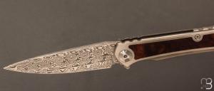  Couteau " Frame-lock  " custom de Lionel Lalague - Bois de fer et lame Damasteel®