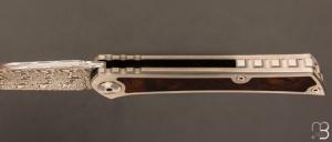  Couteau " Frame-lock  " custom de Lionel Lalague - Bois de fer et lame Damasteel®