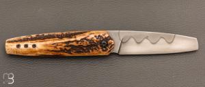 Couteau " Kashmir " custom de Michel Grini - Bois de cerf et lame en 26c3