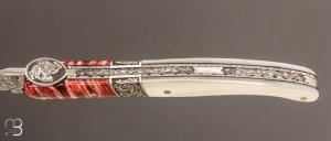 Couteau " Laguiole Masques 12 cm " par Philippe Voissière - Molaire de Mammouth / Nacre
