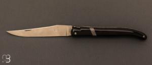  Couteau " Laguiole 12CM " corne noire et mitres centrales gravées par Benoît Salesses