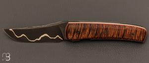 Couteau custom   "  Liner Lock" - Koa ondé et lame damas par Guy Poggetti