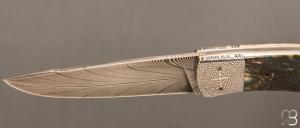    Couteau " Lock-Back " de Philippe Ricard - Ivoire de mammouth et lame damas plume