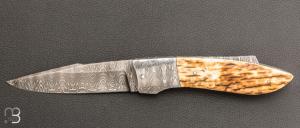   Couteau " Lock-back " par A & J Chomilier - Ivoire de mammouth et lame damas