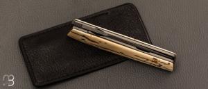  Couteau  "  Mastard " custom par Christophe Arbogast - Ivoire de mammouth et lame damas de F.Keller