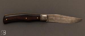 Couteau  "  Grand chasse"  custom par Mathieu Herrero - Cocobolo et lame damas de Mickaël Moing